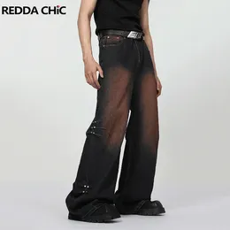 Jeans pour hommes REDDACHIC Rétro Clouté Pintuck Baggy Esthétique Y2k Délavé Délavé Pantalon À Jambes Larges Casual Hiphop Streetwear