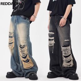 Jeans voor heren REDDACHiC Retro Y2k Heren Baggy Jeans Big Size Gescheurde gaten Denim broek met wijde pijpen Gebleekte casual losse broek Hiphop Streetwear 230827