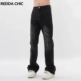 Heren jeans reddachic spat inkt flare voor mannen ontspannen noodlijden linie patchwork vintage bootcut denim broek y2k harajuku streetwear