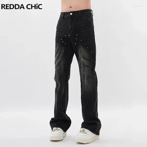Jeans masculin Reddachic Splash Ink Flare for Men Formed Drect Line Patchwork Bootcut Denim Pants Y2k Harajuku Streetwear