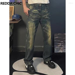 Heren jeans reddachic ritszakken rechte snorharen vintage wassen losse causale denim broek mannelijke broek Koreaanse y2k streerwear