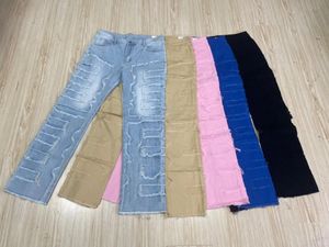 Heren jeans regelmatig fit gestapelde patch bedroefd vernietigde rechte denim broek streetwear kleding casual Jean luxe Jean