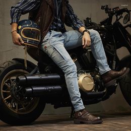 Jeans pour hommes rétro Biker Racing décontracté jambe droite épais pantalon Anti-chute brouillage moto équitation coupe ajustée Stretch