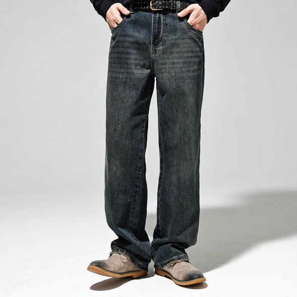 Jeans pour hommes rétro bleu en détresse lâche déchiré hommes streetwear décontracté vintage denim jambe large baggy pantalon mâle grande taille pantalon