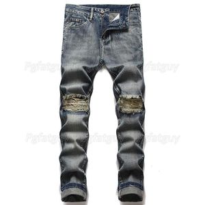Jeans Homme Rétro Bleu Slim Style Européen Et Américain Trou Solide Biker Hip Hop Denim Pantalons Pantalons Pour HommesMen's