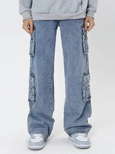 Jeans voor heren Retro cargobroek Losse jeans Herenmode Jaren 90 Straatkleding Wijde pijpen Hoge taille Rechte Y2K-jeansbroek Werkkleding Broeken 231110