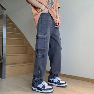 Jeans pour hommes rétro Cargo droite mode Streetwear hip-hop danse jeunesse grande poche pantalon mâle Denim pantalon