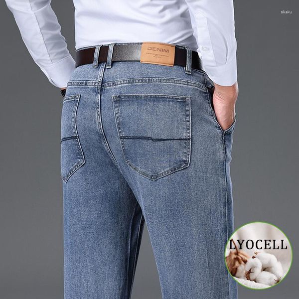 Pantalones vaqueros para hombre, moda Retro, informal, de negocios, Lyocell, pantalones sueltos, de algodón de alta calidad, cómodos, de marca