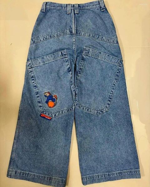 Jeans pour hommes Rétro Hip Hop Motif de broderie JNCO Baggy Y2K Hommes Femmes Punk Casual Denim Pantalon Large Jambe Taille Basse Pantalon Streetwear