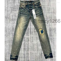 Jeans pour hommes Rétro Hip Hop Style Purple Marque Personnalité Ripped Couture Tissu Stretch Pantalon Lavé Do Old Denim Pantalon Real Po EKCB