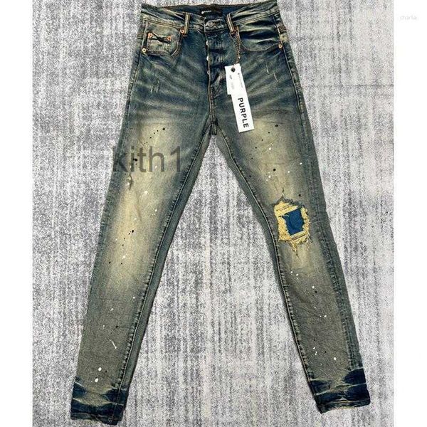 Jeans para hombres Retro Hip Hop Estilo Púrpura Marca Personalidad Rasgado Costura Tela Pantalones Elásticos Lavado Do Pantalones Viejos Real Po Z4AU