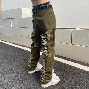 Jeans pour hommes rétro trou déchiré en détresse hommes droite lavé Harajuku Hip Hop pantalon en Denim ample Streetwear broderie Jean décontracté