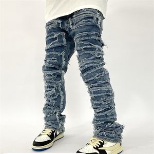 Jeans pour hommes Retro Hole Ripped Distressed pour hommes Straight Washed Harajuku Hip Hop Loose Denim Pantalon Vibe Style Casual Jean Pants 221008