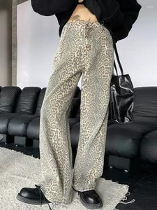 Jeans pour hommes rétro imprimement léopard pour hommes y2k high taille pantalon denim femme streetwear large jambe jean américain baggy