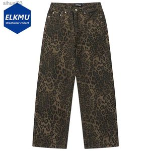 Jeans pour hommes Jeans imprimé léopard rétro pour hommes vêtements de rue hip-hop Harajuku sac hip-hop jeans pantalons pantalons en denim rétroL2403