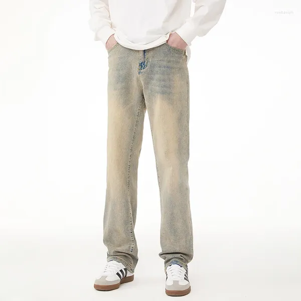 Jeans pour hommes rétro lâche allongé garçons tendance à la mode coréenne tout-match rue adolescents pantalons droits noirs