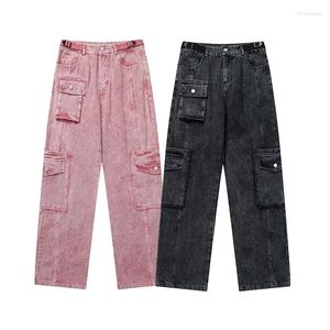 Mannen Jeans Retro Mannen Hip Hop Baggy Losse Cargo Broek Roze Zwarte Mannelijke Lange Broek Y2k Kleding 2024 jaar