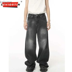Jeans pour hommes Pantalons en denim rétro pour hommes 2024 printemps et été nouveau pantalon en denim ample à jambes larges de rue à la mode déchiré pantalon droit S-XL YQ240205