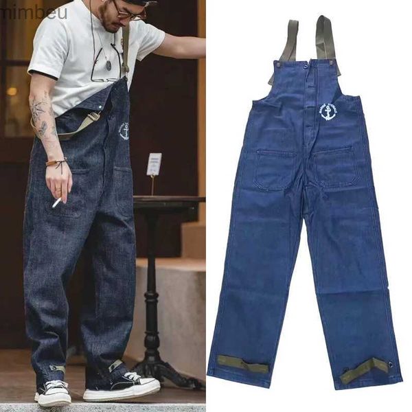 Jeans pour hommes Style militaire rétro Naval Casual Deck Salopette en bleu Printemps Automne Lavage Denim Oreille rouge Tube droit Denim Pantalon 2XLL240111