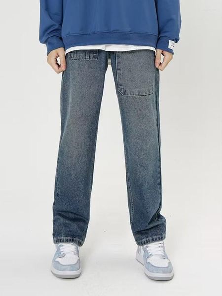 Jeans pour hommes rétro tendance nationale niche originale grande poche design haute rue ample longueur au sol pantalon à jambes larges