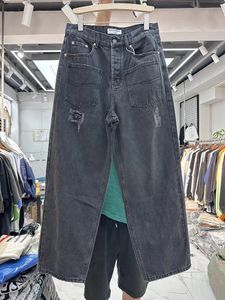 Jeans rétro pour hommes, design inversé, trous de poche, portés, pantalons décontractés droits, 231219