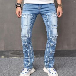 Jeans pour hommes rétro mince taille moyenne en détresse détruit jambe effilée Denim pantalons longs Streetwear