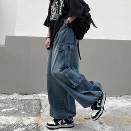 Jeans pour hommes Retro Washed Cargo Pantalon Vêtements Tendance Hommes Large Jambe Drapé Cordon Streetwear Jogger Unisexe