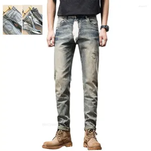 Jeans voor heren Retro gedragen onzichtbare broek met open zitplaats Outdoor Sex Handig gescheurde slanke pasvorm Skinny mode-denimbroek voor heren