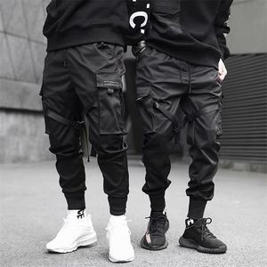 Jeans pour hommes rubans Harem Joggers hommes Cargo pantalon Streetwear Hip Hop poches décontractées piste mâle Harajuku mode pantalon 220920