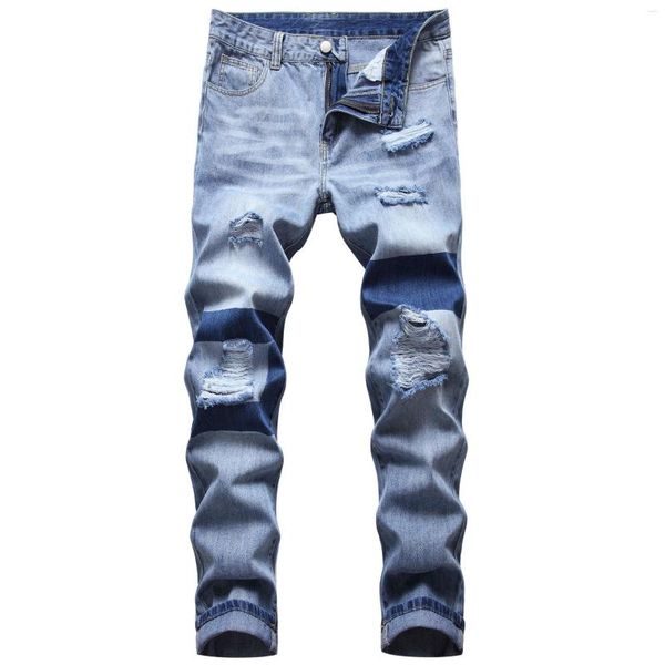 Jeans para hombre Ripped Denim Hole Ruined Regular Fit Casual Pantalones