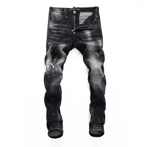 Jeans pour hommes Ripped Design Mens Slim Black Denim Pantalons Skulls Straight Elastic Plein Stretch Pantalon pour hommes