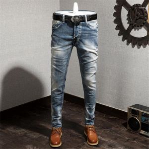 Heren jeans geript voor herenmode skinny noodlijdende slanke elastische denim biker s-5xl kot pantolon erkeokler # y21