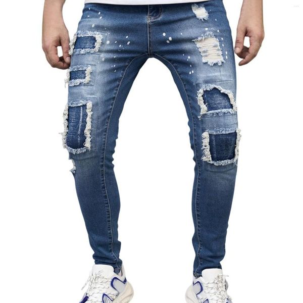 Jeans pour hommes Ripped Hole Mens Cargo Slim Fit Pantalon rétro droit pour homme Hip Hop Street Style Pantalon Simple Skinny Foot