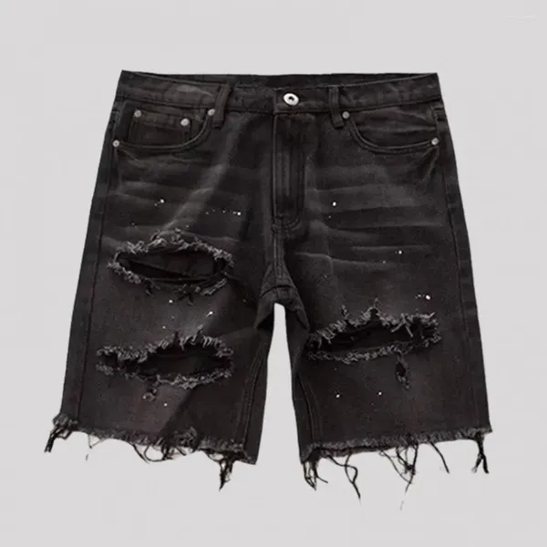 Jeans pour hommes déchirés trous shorts en denim style d'été en détresse avec multi-poches coupe slim jeunesse coréenne pour un