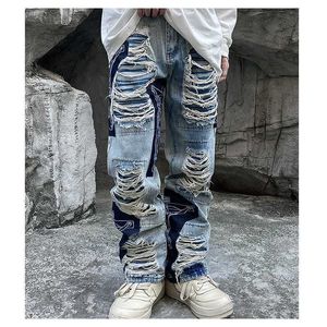 Jeans pour hommes Jeans déchirés Baggy Hommes Imprimer Pantalon Harajuku Slim Trendyol Mode Homme Pantalon Hip Hop Y2k Man Grunge Streetwear Stacked Z0301
