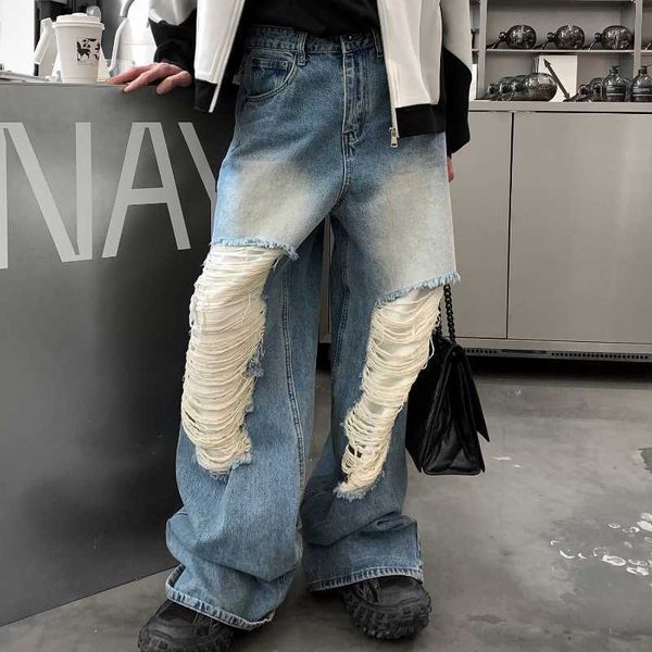 Men's Jeans Jeans rasgados para hombres 2023 Primavera Nueva tendencia vintage High Street Harajuku Hip Hop Pantalones de pierna ancha Ins Moda coreana Casual Baggy Jeans Z0508