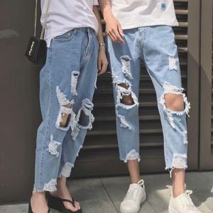 Jeans pour hommes déchirés de style coréen à la mode en vrac pantalons décontractés à la cheville pantalons de mendiant social pour hommes