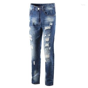 Jeans para hombres Hombres rasgados 2023 Azul masculino recto Denim Biker Pantalones Jogger Pantalón angustiado Tamaño del agujero 34 36 38 40 42 Ropa al por mayor