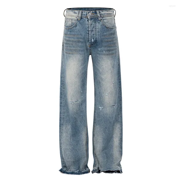 Jeans pour hommes déchirés style régulier coupe spéciale mode de rue pour hommes pantalons bleu