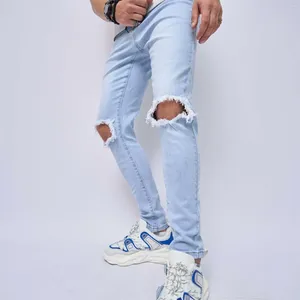 Herenjeans scheurden ontspannen vaste stevige rechte been comfort stretch denim broek voor man gat slanke broek ropa de hombre