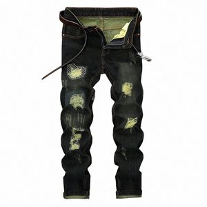 Jeans pour hommes Ripped Ruined Hole New Haute Qualité Droite Denim Marque Moto Pantalon Marque Fi Plus Taille m8bC #