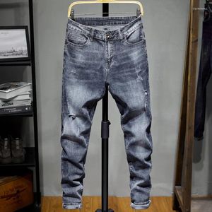 Jeans déchirés pour hommes, pantalon extensible, Slim, tendance, fin, taille moyenne, printemps et été