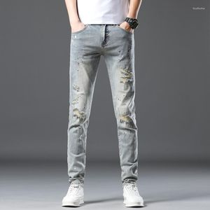 Jeans pour hommes déchiré Stretch bleu clair en détresse homme Denim pantalon effiloché Hip Hop Skinny Slim Fit pantalon vêtements imprimés