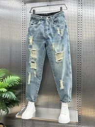 Jeans pour hommes déchirés pantalons extensibles avec trous homme pantalon de cowboy déchiré élastique harem cassé Y2K vintage 2024 coréen automne élégant