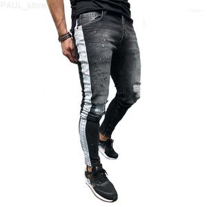 Jeans pour hommes déchirés à rayures pour hommes Stretch Slim Fit Skinny Denim Pantalon Hip Hop Style Pantalon11 L230724