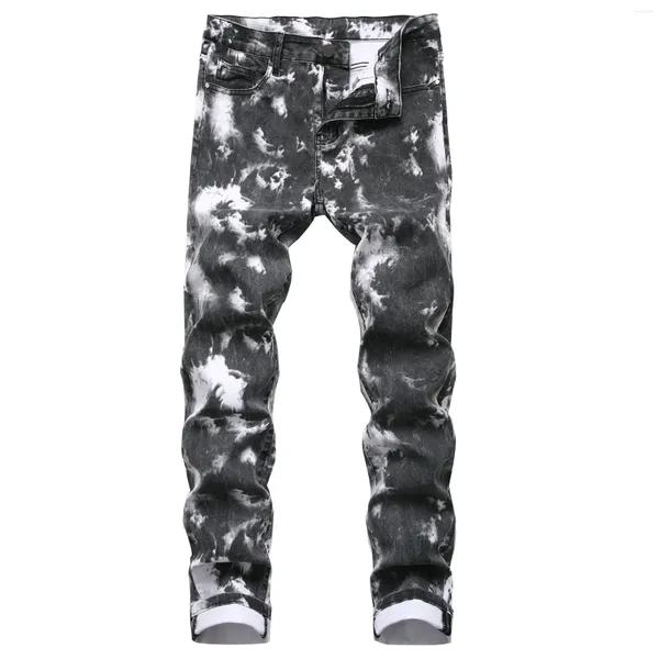 Jeans pour hommes Ropa Fashion Stretch Slim Fit Jet Black Pantalon Street Casual Hommes Tie Dye Skinny Denim Punk Pantalon Vaqueros Hombre