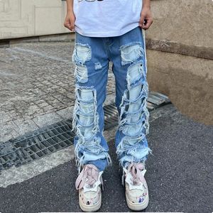Jeans pour hommes Ropa Grunge Y2K Streetwear Baggy empilé déchiré jean pantalon hommes vêtements droit lavé bleu Denim pantalon Pantaloni Uomo 230907
