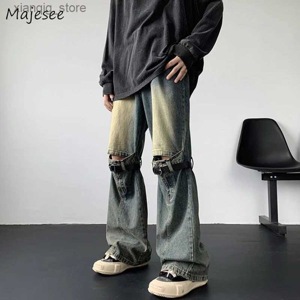 Jeans masculin S-3xl Vintage Jeans Designer Hole Streetwear Washed High Wistre American Spliced Y2K Clothes Denim Tactical Tablers Fashion L49