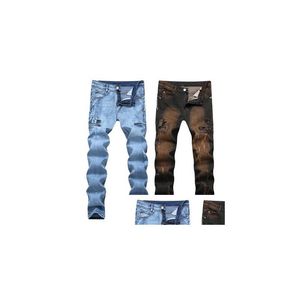 Jeans pour hommes S Homme Biker Haute Qaity Zipper Designer Imprimé Cassé Grande Taille Pantalon Droit Streetwear Drop Livraison Vêtements Clothin Dhniy