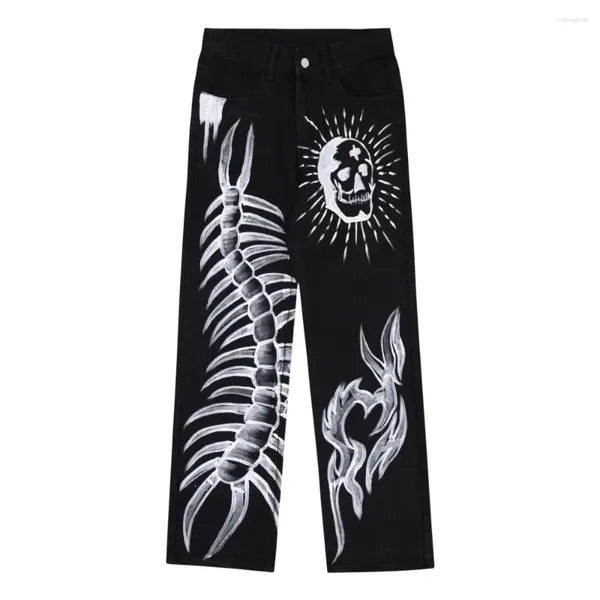 Jeans pour hommes Scorpion Skull Pantalon gothique pour hommes femmes en détresse rétro grunge Y2K Evil Graphic Denim Streetwear 2023